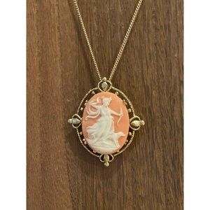 Vintage Angelskin Cameo Mythological Diana Brooch Pendant -Necklace Greek Revive